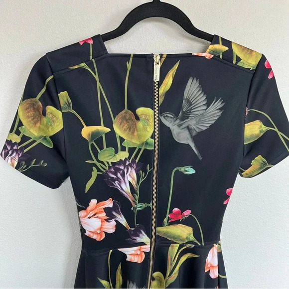 NWOT Ted Baker Sew in Love Floral Print Mini Dress Black Multi Women’s 2 - Picture 10 of 13